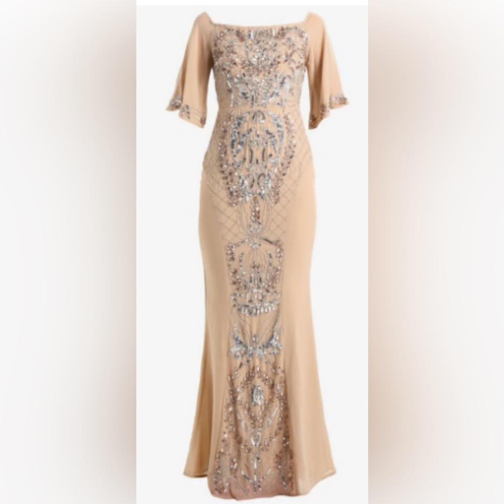 Maya Cream Tan Embellished Maxi Gown